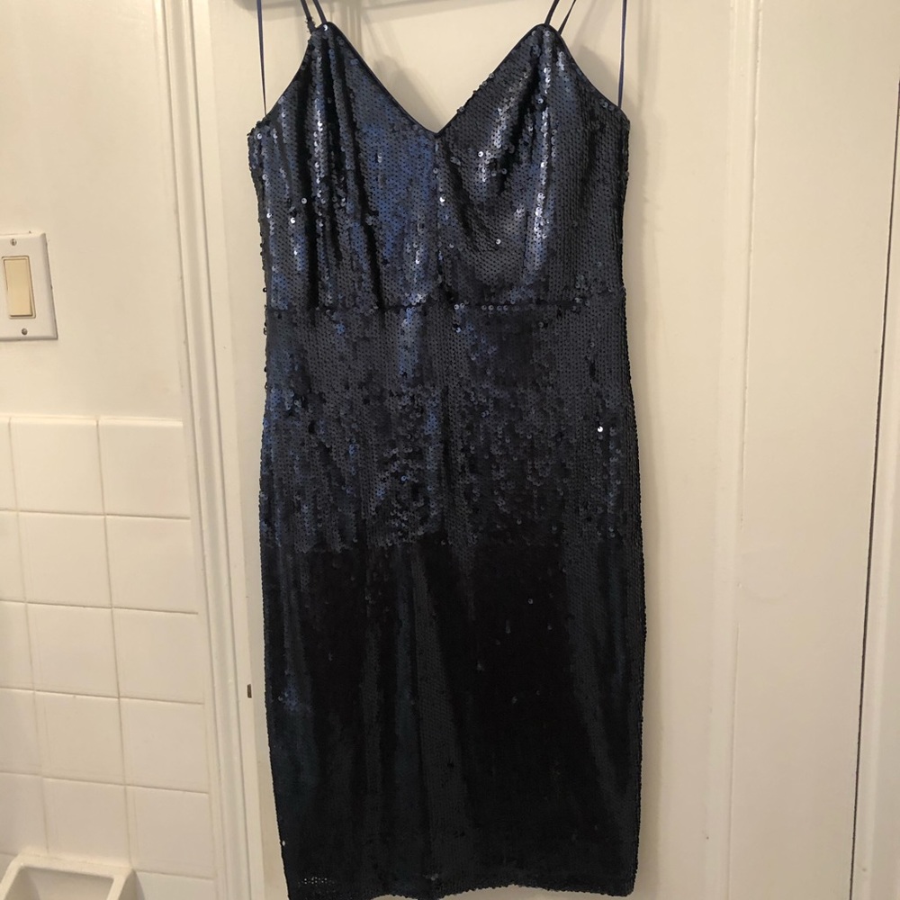 Lulu Navy Sequin Fitted Dress Large
